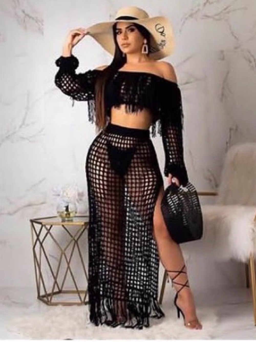 Women’s Crochet Fringe Maxi Skirt Set